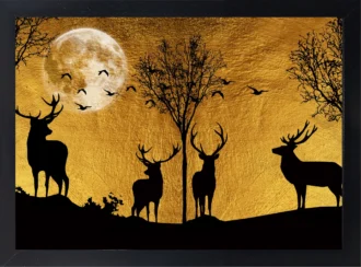Deers in Golden Landscape Canvas Gold Art